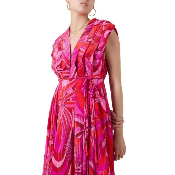 Farm Rio Womens Endless Summer Asymmetric Midi Dress Small Red - NWT $298 - Picture 3 of 5
